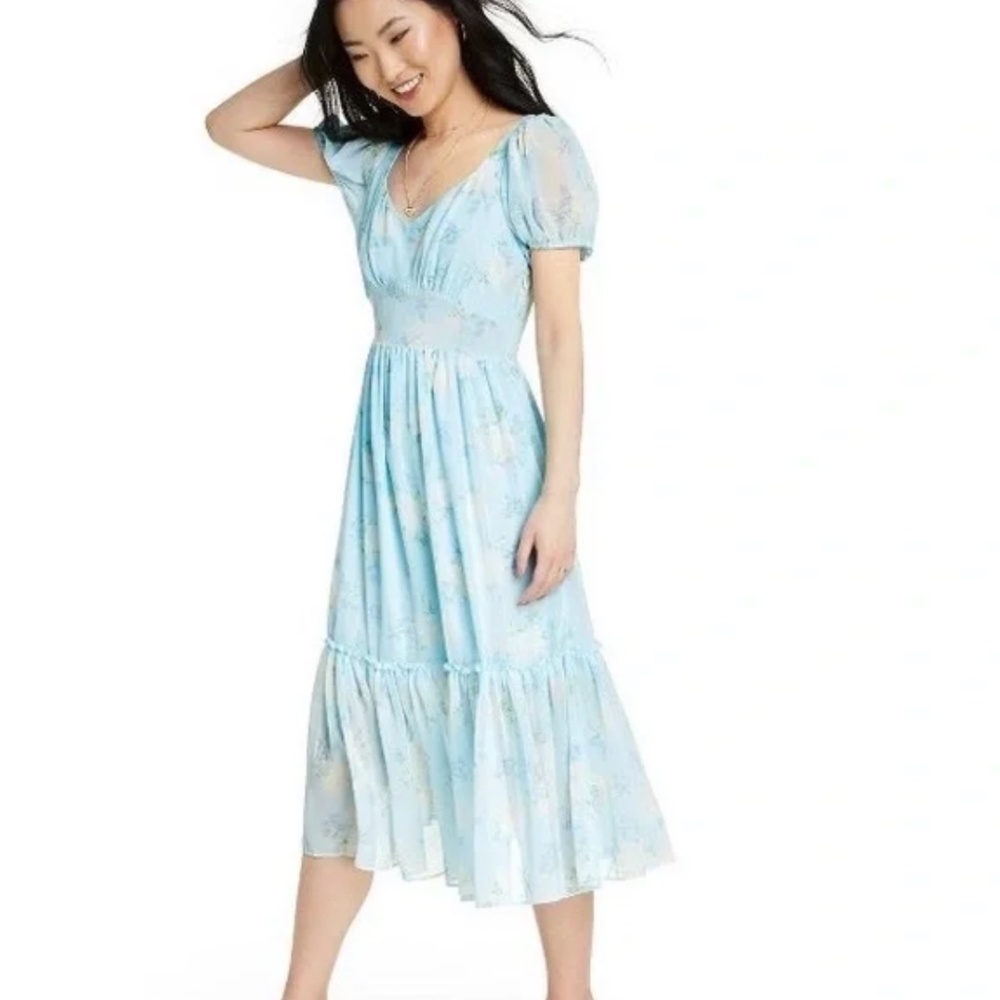 LoveShackFancy x Target Sophie Blue Chiffon Floral Cottage Dress Size 2
